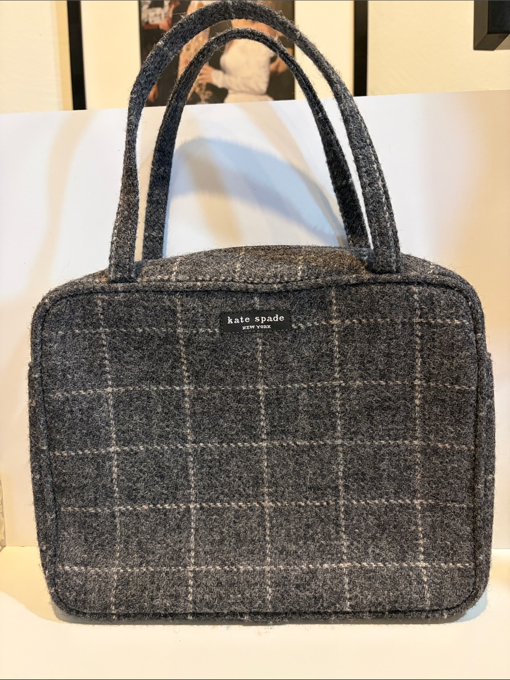 Vintage kate spade Gray Windowpane Wool Tote